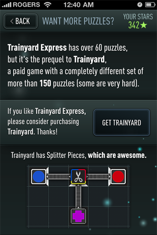 Want More Puzzles Screen